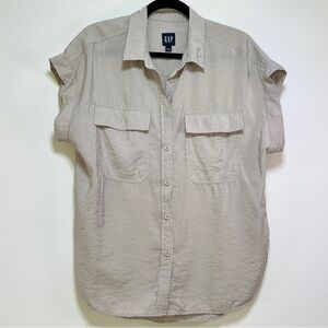 GAP Beige Utility Camp Shirt Short Sleeve Button Down Relaxed Fit Size M